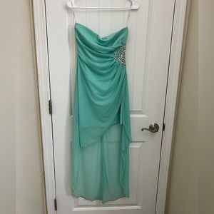 Strapless Asymmetrical Teal Dress